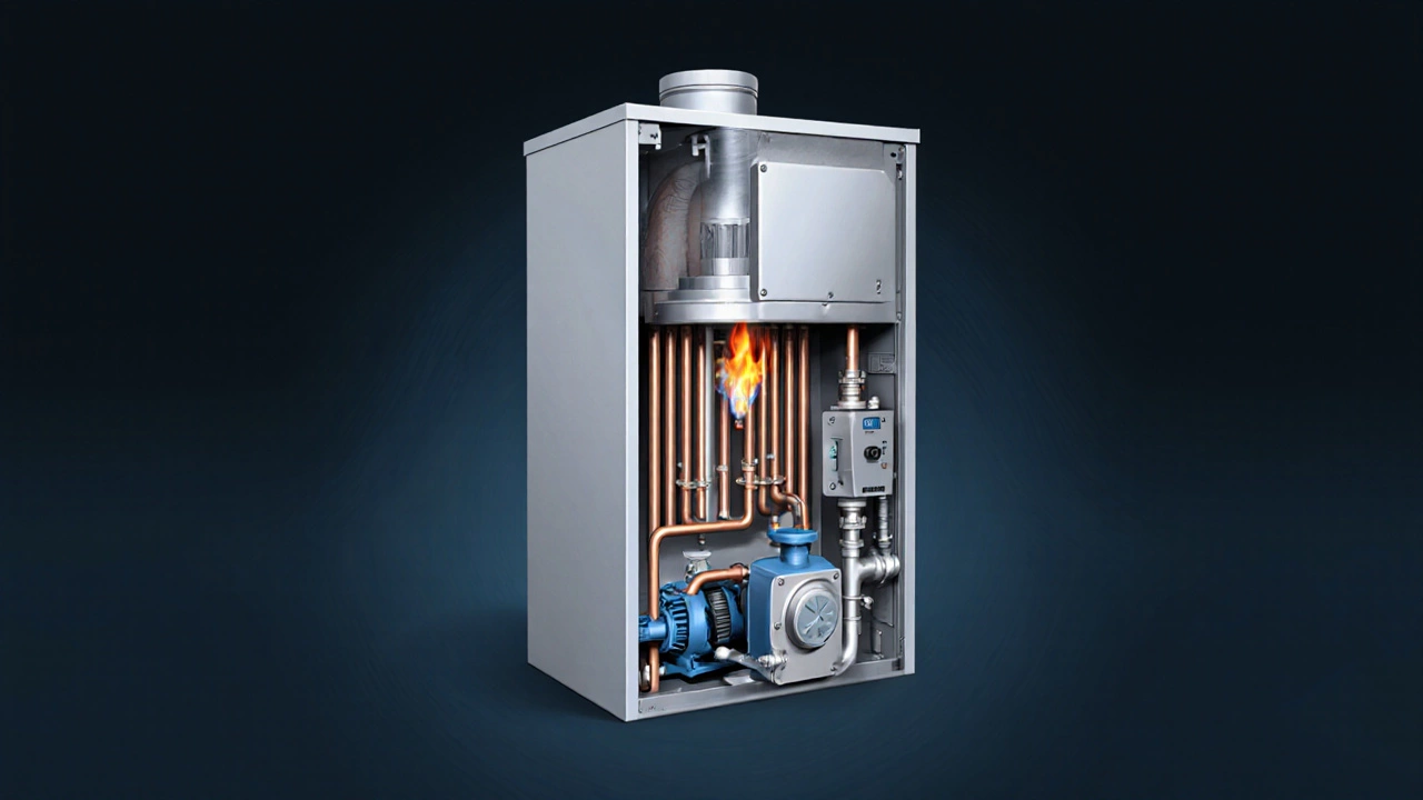 Cutaway view of boiler interior highlighting key components.