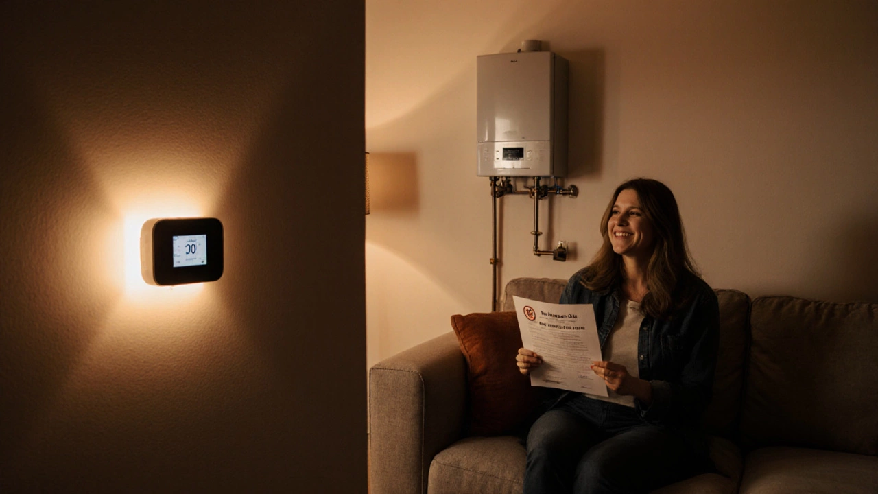 Family enjoys a warm living room after boiler replacement.
