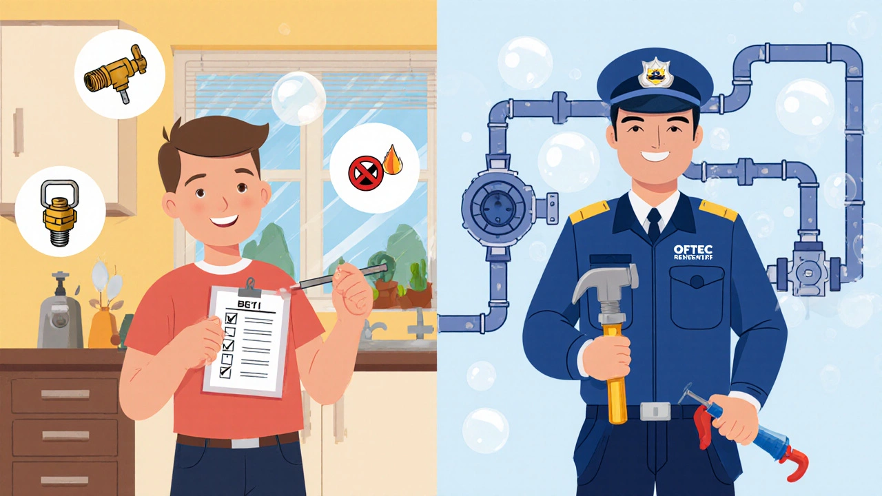 Illustration split between DIY homeowner with tools and professional engineer with equipment.