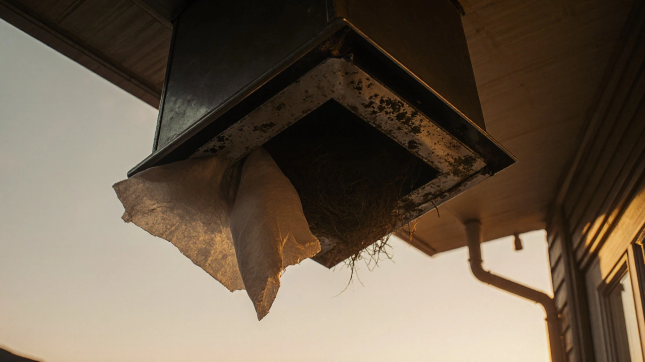 Blocked outdoor duct vent with tissue barely moving in the wind