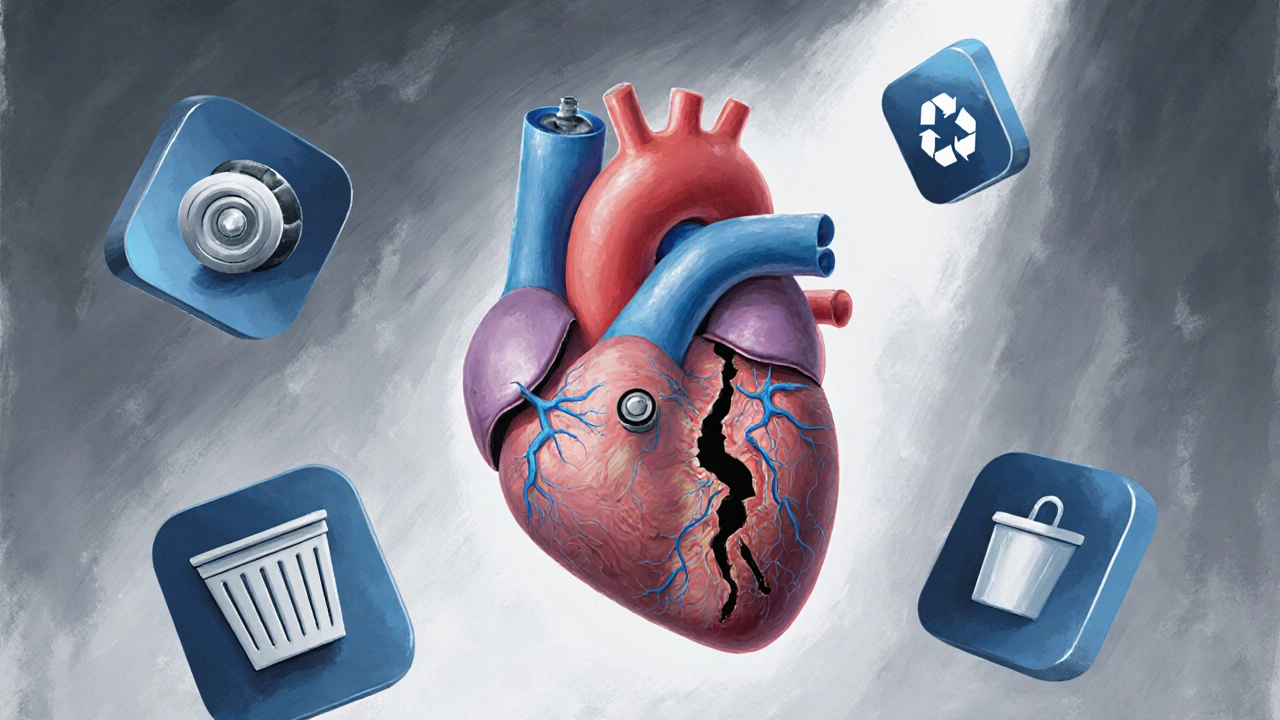 Conceptual image of an extractor fan as a heart with failing parts and repair options.