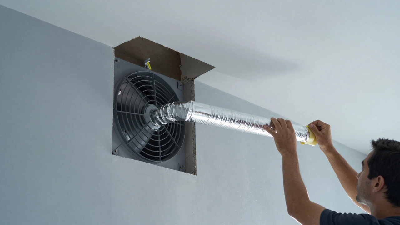 New extractor fan installed with ducting leading to external wall vent.