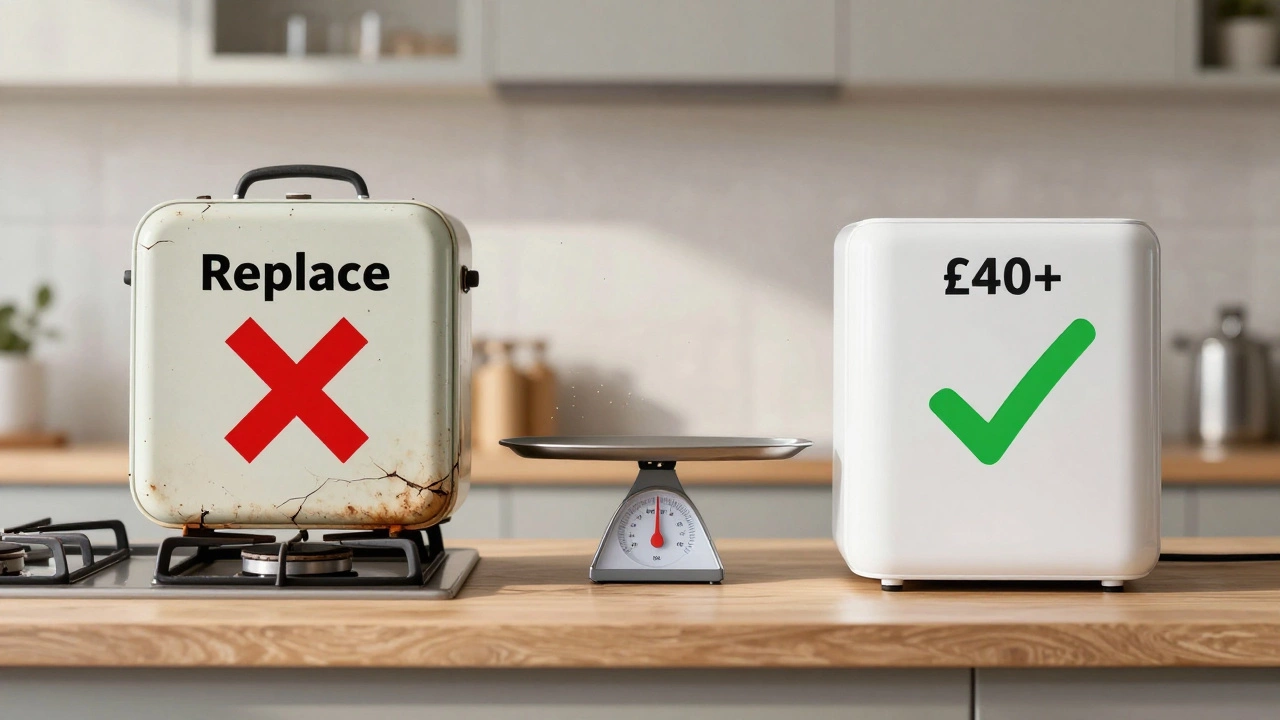 Old cooker vs new cooker on scale, repair cost vs replacement price