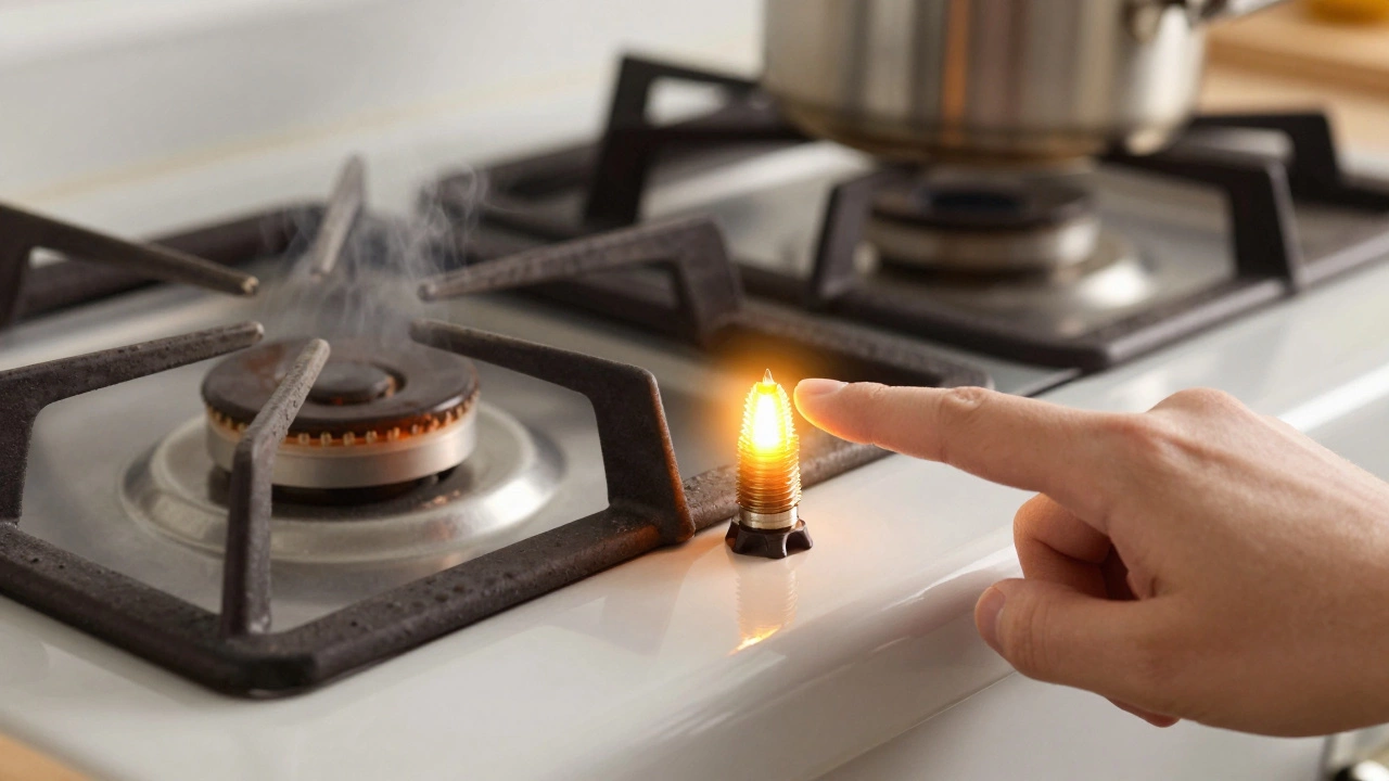 Side-by-side comparison of a weak and strong gas oven igniter glowing in different intensities.