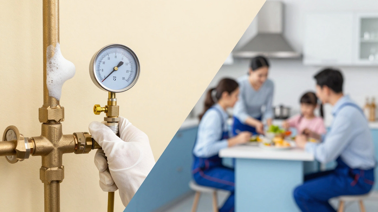 Technician performing a gas leak safety test to ensure a safe home environment