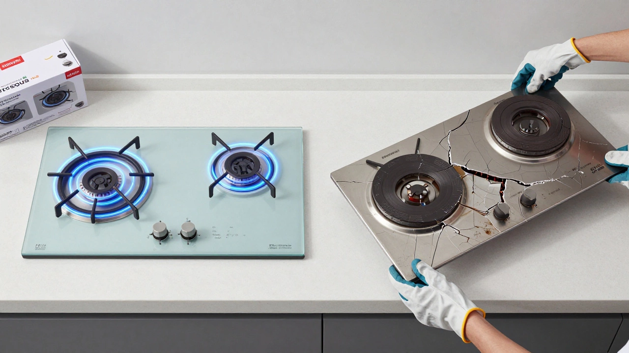Comparison of new glass hob vs broken one for repair
