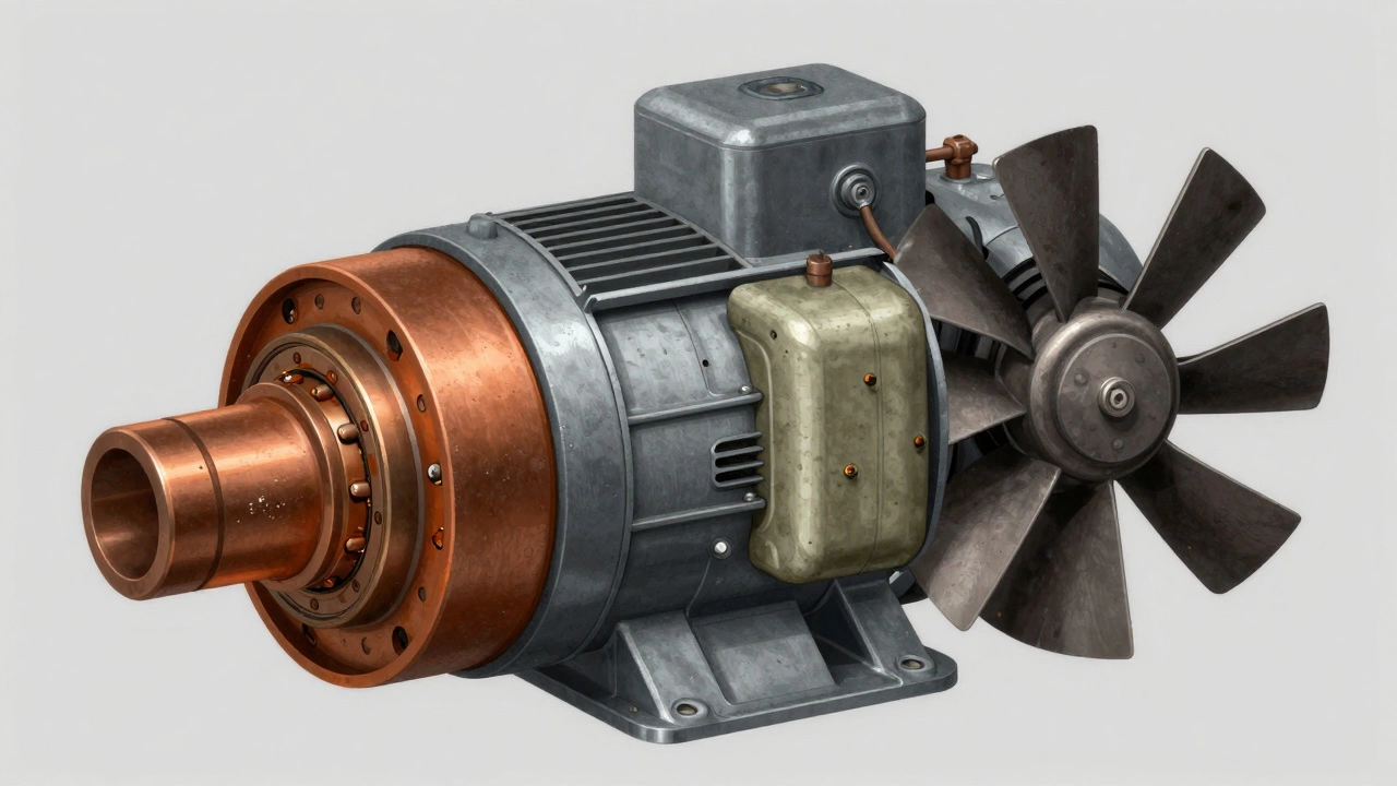 Cutaway view of worn extractor fan motor parts