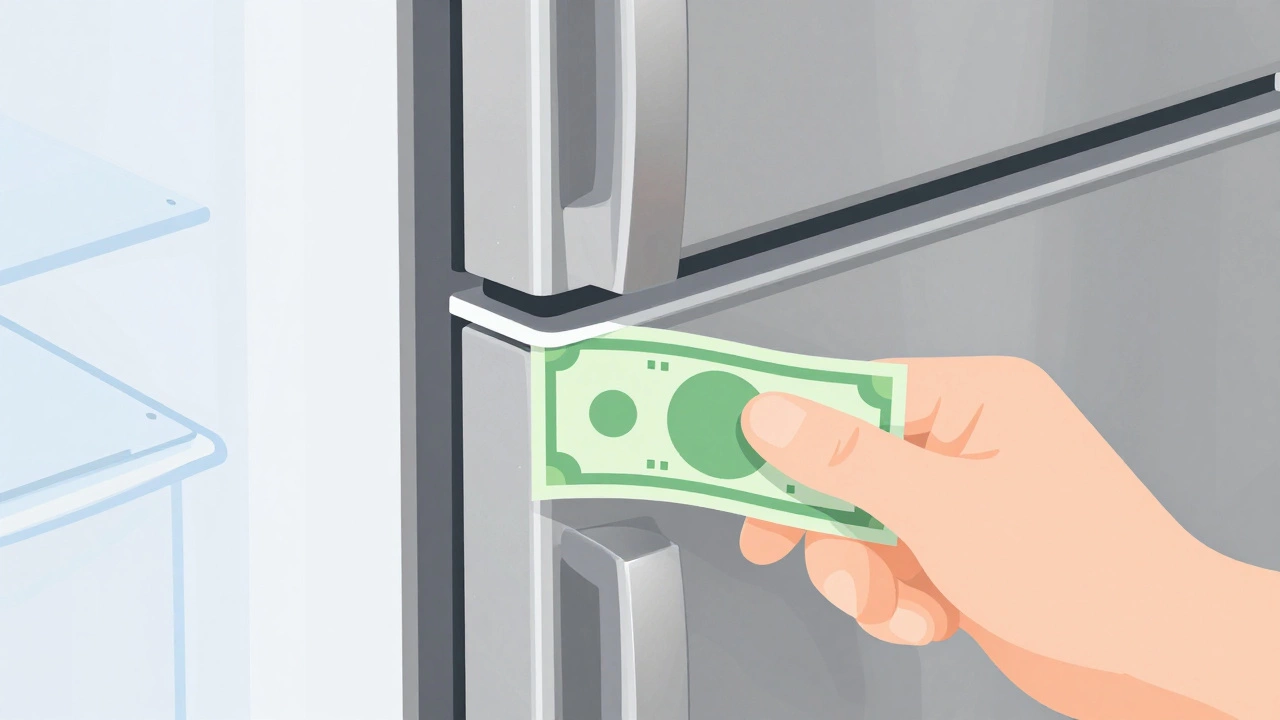 Dollar bill test checking refrigerator door gasket seal