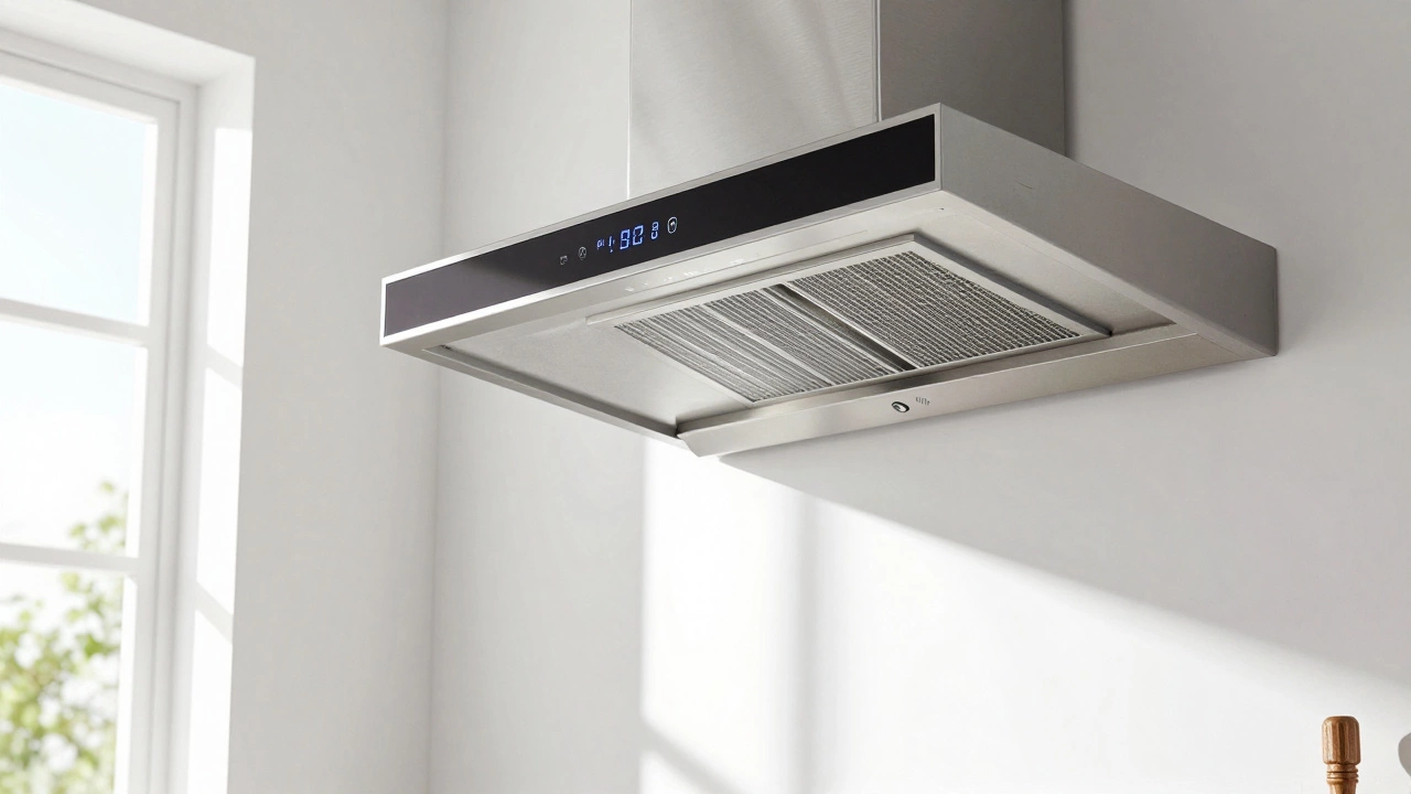 Modern efficient kitchen range hood in bright room