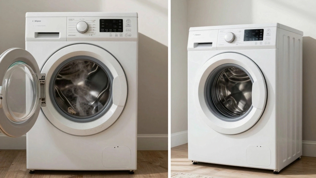 Comparison of an old inefficient washing machine and a new energy-efficient model.