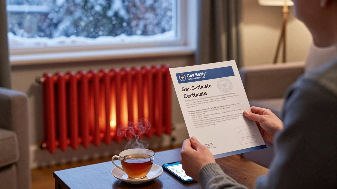 Cozy living room with warm radiators and safety cert