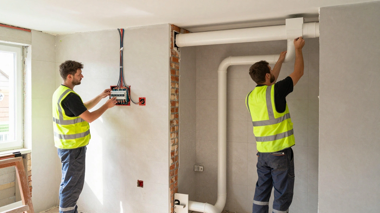 Electrician and ventilation specialist working on home renovation