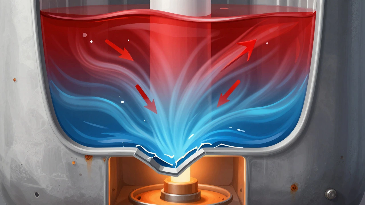 Diagram showing broken dip tube mixing cold and hot water in tank