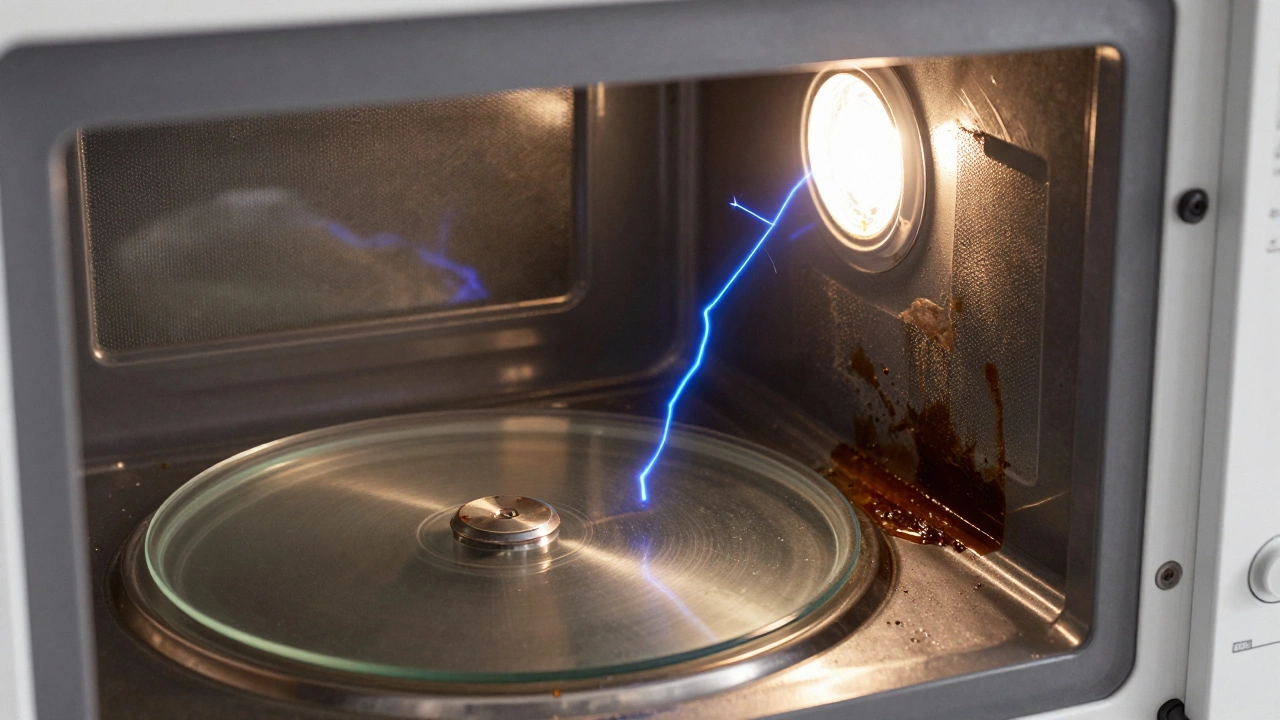 Sparks arcing inside a dirty microwave cavity