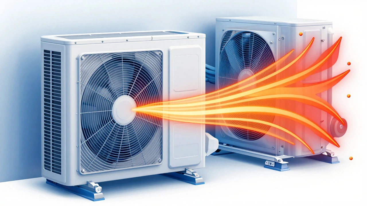 Conceptual cutaway illustration of a heat pump showing disrupted heat flow