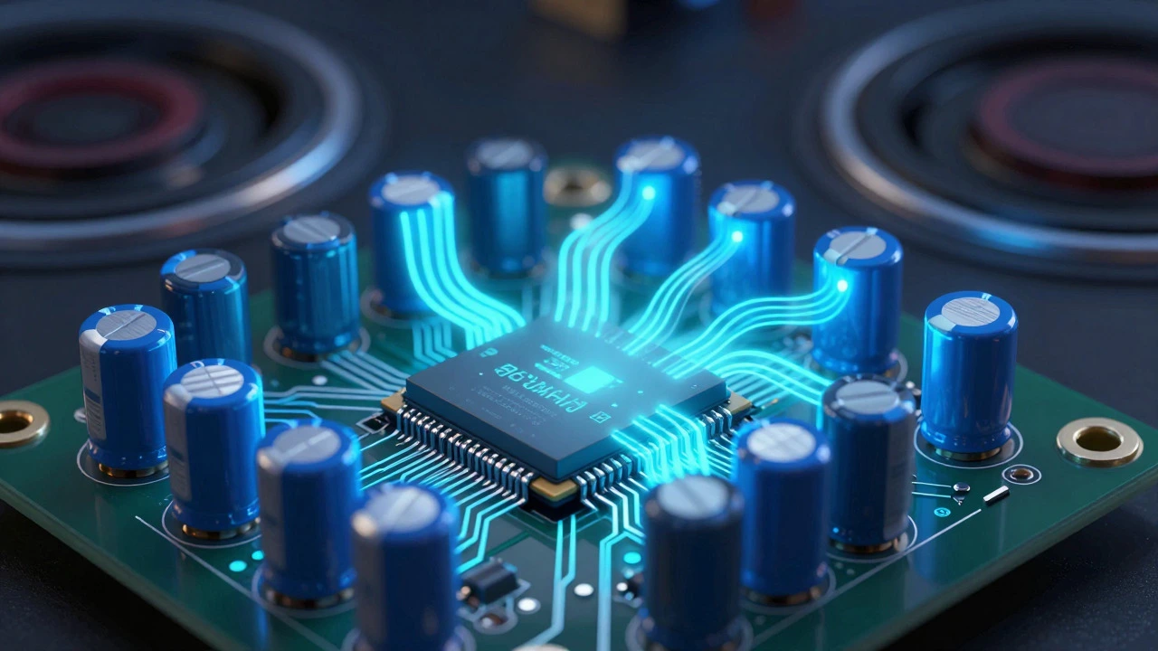Conceptual view of electric hob control board capacitors discharging