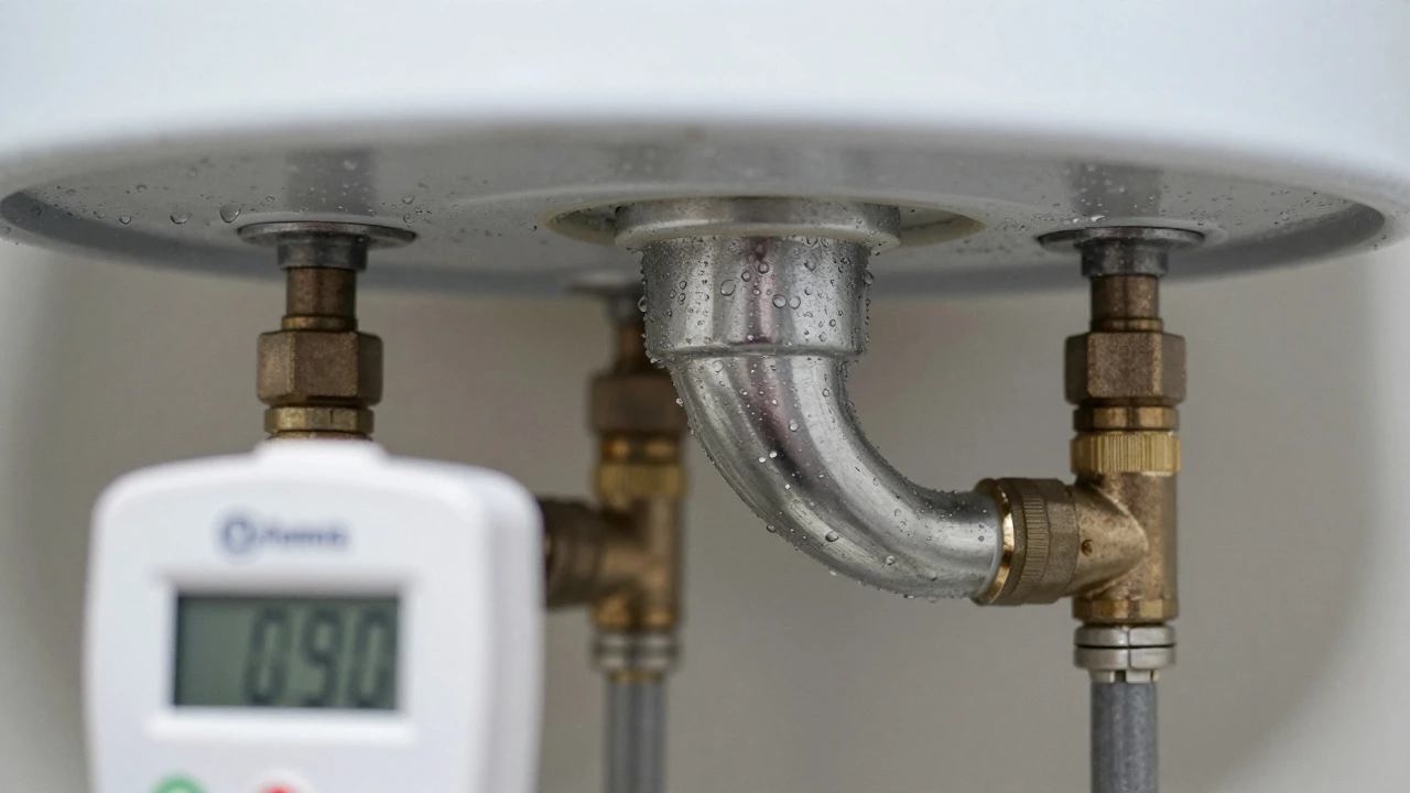Condensation on water heater pipes and a CO detector nearby