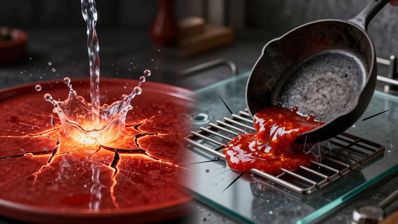Visual representation of thermal shock, heavy impacts, and spills damaging hobs