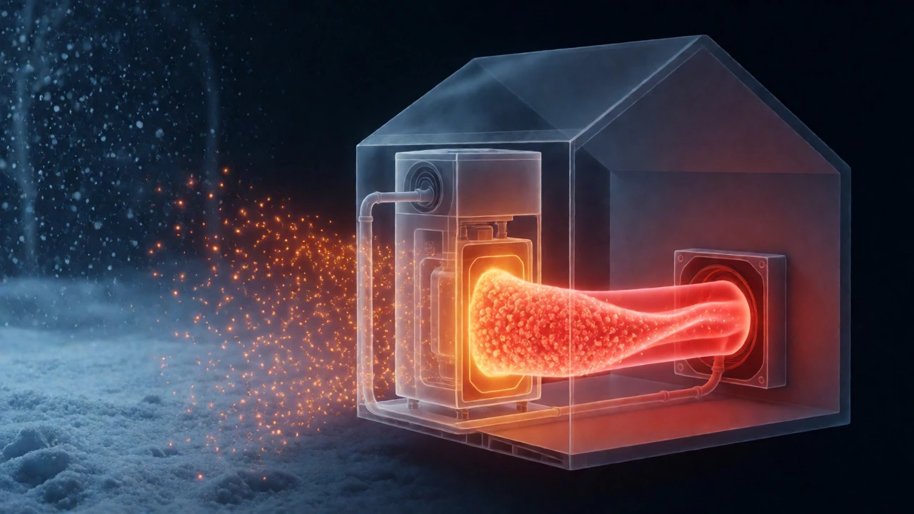 Conceptual diagram showing heat extraction from cold air into home