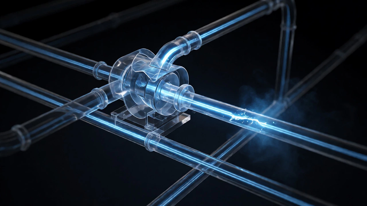 Abstract glowing diagram of heat pump refrigerant leak