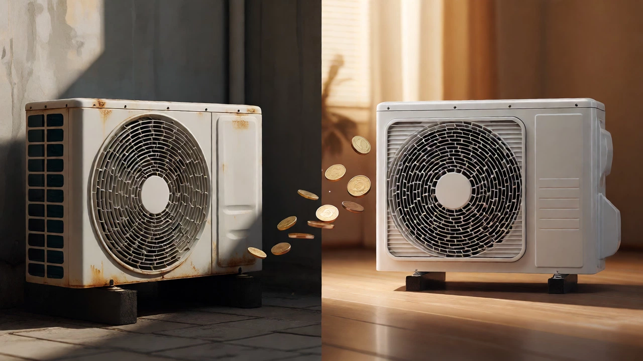 Comparison of old and new heat pump units