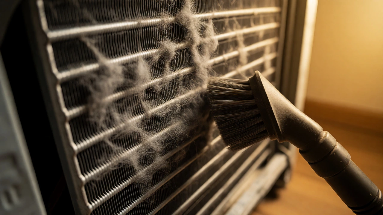 Vacuuming dust and lint from dirty condenser coils
